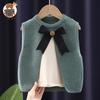 [Jin Yong] Venta al por mayor de fábrica chaleco de lana para niñas estilo extranjero nuevo chaleco de punto con lazo para niñas de dos piezas falsas
