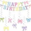 Banner de Cumpleaños con Lazo de Color Macarrón Transfronterizo Decoración Colgante Espiral Banner de Decoración para Fiesta de Cumpleaños de Niña