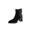 Primer Encuentro Ji Botines de Tobillo Plataforma Impermeables Retro Tacón Grueso para Mujer 2026 Otoño/Invierno Nueva Llegada Punta Fina Suela Gruesa Tacón Alto Botas de Moda