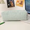 Bolsa Estojo Seersucker Mais Vendida Transfronteiriça Organizador de Material de Escritório para Mesa de Estudante Bolsa de Armazenamento de Viagem de Grande Capacidade com Listras Bordadas