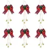 6 Lazos Rojos de Terciopelo Hechos a Mano para Navidad con Piñas, Hojas de Pino y Cascabeles 15*13cm para Gabinete Árbol de Navidad