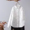 Camisa de Gasa de Algodón de Doble Capa de Manga Larga para Mujer Estilo Coreano Artística Holgada Bordada Suave para Mujer