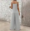 Procesamiento Personalización Suministro Exclusivo Transfronterizo Venta Caliente en Amazon Mono de Tirantes Pierna Ancha Europeo y Americano Pantalones Largos Casuales Sueltos para Mujer