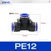 Conector neumático de plástico azul en T PY6 tubo de gas inserción rápida PW junta rápida PEG12-8/4/10 reductor