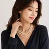Colar de pérolas de imitação de vidro de 6MM corrente curta para clavícula estilo ins feminino gola de cheongsam elegante colar francês de três camadas