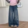 Calça Jeans Feminina Primavera e Outono 2026 Nova Casual Menina Estilo Coreano Crianças Médias e Grandes Rasgada Casual Jeans de Perna Reta