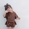 Traje de Verano para Niñas Nuevo 2025 Estilo Coreano Delgado Manga Corta Shorts Moda Bebé Camiseta Estampado Leopardo Conjunto de Dos Piezas Trendy