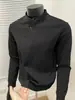 Moletom Masculino de Tricô Waffle com Gola Alta Pequena, Versátil Top de Meio Abertura para Primavera e Outono 2026, Camiseta de Manga Longa com Gola Henley