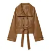 Amazon Casual Versátil Estilo Europeo y Americano Manga Larga Chaqueta de Cuero para Mujer Abrigo Corto de Piel Sintética Chaqueta Biker para Mujer