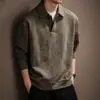 Moletom de alta qualidade com textura tecida francesa e gola polo para homens, novo estilo outono 2026, solto e casual, top estilo old money