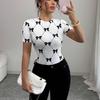 Exportação Transfronteiriça Ebay Camiseta Feminina de Verão Estilo Europeu e Americano Slim Manga Curta Top Elástico em Seda de Leite