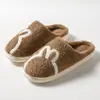 2023 Nueva Moda Cómodas Suaves Antideslizantes Felpa Engrosadas Cálidas Hogar Interior Unisex Conejo Algodón Pantuflas
