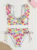 2027 Nuevo Traje de Baño de Dos Piezas con Estampado Floral Colorido Europeo y Americano para Mujer Correas Anchas Espalda Descubierta Adelgazante Traje de Baño para Playa