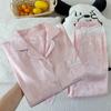 Pijama de Seda de Hielo para Mujer Verano Nuevo de Gama Alta Verde Jacquard de Bambú Holgado de Manga Corta Pantalones Ropa Dulce para el Hogar Disparo Real Venta al por Mayor