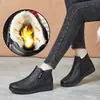 Zapatos de Invierno para Madre, Zapatos de Algodón para Ancianos, Botines de Suela Blanda para Adultos Mayores, Botas Cálidas de Terciopelo para Mujer, Zapatos de Algodón y Cuero Planos para Abuela