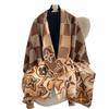 Bufanda de cachemira a cuadros retro para mujer, bufanda gruesa de invierno de doble cara para estudiante, chal para aire acondicionado, prenda exterior de moda