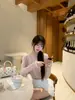Cherr Qiao'Er Melocotón Blanco Primer Amor Set para Mujer Verano Rosa Puro Deseo Top de Tubo de Punto Cárdigan Corto Conjunto de Dos Piezas