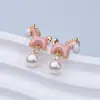 Brincos de Pérola de Água Doce Naturais Atacado Agulha de Prata S925 Esmalte Desenho Animado Cavalo de Balanço Brincos Tridimensionais de Alta Qualidade