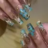 Estilo Europeo y Americano Cortos Chapados en Oro 3D Florales de Lujo Forma de Almendra Manicura Francesa Uñas Postizas Puntas de Uñas Portátiles