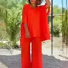 AliExpress Ropa Transfronteriza Europea y Americana para Mujer Conjunto de Dos Piezas para Mujer con Lazo Manga Cinco Cuartos Holgado Casual Color Sólido Pantalones de Pierna Ancha Conjunto