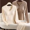 Conjunto de Roupa Íntima Térmica para Mulheres com Bojo, Veludo e Lã Grossa com Seda, Camada Base Autoaquecida para Outono e Inverno
