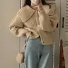 Cardigan suéter tejido de punto coreano chic para otoño e invierno, estilo francés que reduce la edad, estilo muñeca, solapa grande, de un solo botón, holgado, versátil, de manga larga
