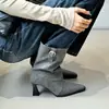 Botines de Punta para Mujer 2026 Nuevos Botines de Otoño Invierno para Mujer Tacones Altos Tacón Fino Botines Cortos con Hebilla de Cinturón Botines Ajustados para Mujer