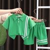 Terno de verão de manga curta para meninos, conjunto de duas peças infantil de 2023, novo estilo ocidental, moda infantil de verão, para bebês, Fried Street