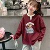 Blusa informal holgada de punto gofrado de manga larga para primavera y otoño, estilo dos piezas falsas, para niñas