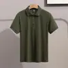 Camiseta Polo Casual Simples de Seda de Gelo Respirável de Verão Europeia e Americana com Gola e Manga Curta Camisa Polo Clássica Listrada Slim Fit para Homens