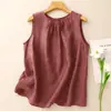 Top Chaleco sin Mangas de Algodón y Lino Color Sólido Artístico Retro Delgado Casual Holgado Talla Grande Sudeste Asiático Primavera y Verano