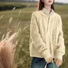 Nuevo Cárdigan de Punto de Lana Pura 2025 Cuello Redondo Cable Grueso Color Sólido Holgado Suave Cera Manga Larga Botones Chaqueta para Mujer