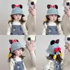 Chapéu de Bebê Menina Chapéu de Sol de Verão Fofo Minnie Proteção Solar para Bebê Chapéu de Palha de Aba Larga Chapéu de Pescador com Laço para Menina