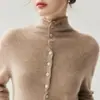 Suéter de punto de cachemira esponjoso como una nube con bordes enrollados, suéter casual de punto de dos vías, suéter de cuello alto para mujer de otoño e invierno