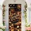 TEMU Amazon Más Vendido Año Nuevo Banner Negro Dorado para Puerta Globo de Fuegos Artificiales Tela Colgante para Puerta de Champaña Fiesta de Año Nuevo Puerta Principal Cubierta de Puerta