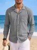 2026 Comercio Exterior Otoño Nueva Ropa de Hombre 7 Colores Lino Manga Larga Holgada Sudadera Camisa de Manga Larga Lisa Hombre Tallas Grandes