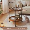 Mesa auxiliar móvil para sala de estar, hogar, apartamento pequeño, mesa de té pequeña con ruedas, mesa redonda pequeña de madera maciza, estante de almacenamiento, carrito redondo