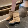 Botines cortos súper populares para mujer 2026 primavera/otoño nuevos botines de media caña con tacón alto grueso, botas de moda tipo jinete adelgazantes