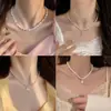 Colar de laço com pérolas e contas banhado a ouro real, corrente de clavícula versátil de nicho para o dia a dia, joia da moda e de alta qualidade para mulheres