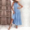 Comércio Exterior Transfronteiriço Roupas Femininas Europeias e Americanas 2026 Novo Estilo Vestido Evasê Cinturado Decote Halter Sem Mangas Férias Casual Alça Espaguete
