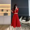 Vestido Suéter de Punto Redondo Estilo Chanel Elegante Estilo Coreano Hong Kong Cintura Ceñida Ropa de Abrigo Capa Base Falda Larga Hasta la Rodilla Otoño Invierno