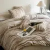 Juego de Cama de Terciopelo de Leche Otoño e Invierno Juego de Cuatro Piezas Funda de Edredón Gruesa de Terciopelo Coral de Doble Cara Sábana de Franela Individual Juego de Tres Piezas