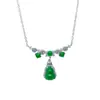 Concha Plateada Plata S925 Nuevo Estilo Chinoiserie Lujo Accesible Elegante Gama Alta Calcedonia Verde Collar de Calabaza Estilo Antiguo para Mujer Cadena Versátil para Clavícula