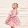 Vestido de princesa para meninas com mangas bufantes, tule e design de borboleta 3D, vestido de florista para aniversário infantil, produtos transfronteiriços europeus e americanos