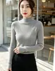 Suéter de dos piezas de lana gruesa hilada en núcleo de cuello alto para mujer, nuevo y elegante top de punto ajustado para mujer