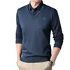 2025 Invierno Popular Camisa Polo Falsa de Dos Piezas para Hombre Camisa de Cuello Rayado Cálida de Terciopelo para Hombres de Mediana Edad Top Dropshipping