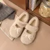 Zapatos de algodón de felpa para mujer estilo dulce, colección otoño 2026, con diseño de lazo, suela plana, cálidos y versátiles, con punta poco profunda y forro afelpado