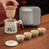 Conjunto de chá portátil para viagem em cerâmica Ru, filtro de porcelana Ru de alta qualidade, xícara para beber rapidamente, novo estilo chinês, acampamento ao ar livre e conjunto de chá para carro