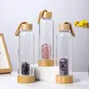 Taza de Agua con Tapa de Cristal y Tapa de Bambú con Grava de Cristal Natural, Taza de Energía de Cristal para Desmagnetizar, Taza de Spa de Vidrio de Alto Borosilicato, Taza de Té