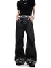 Jeans Retro Americanos con Estampado de Cuadros y Diseño de Remaches para Hombres y Mujeres Otoño Nuevo Estilo Dobladillo Enrollado Lavados Pierna Recta Pantalones Largos